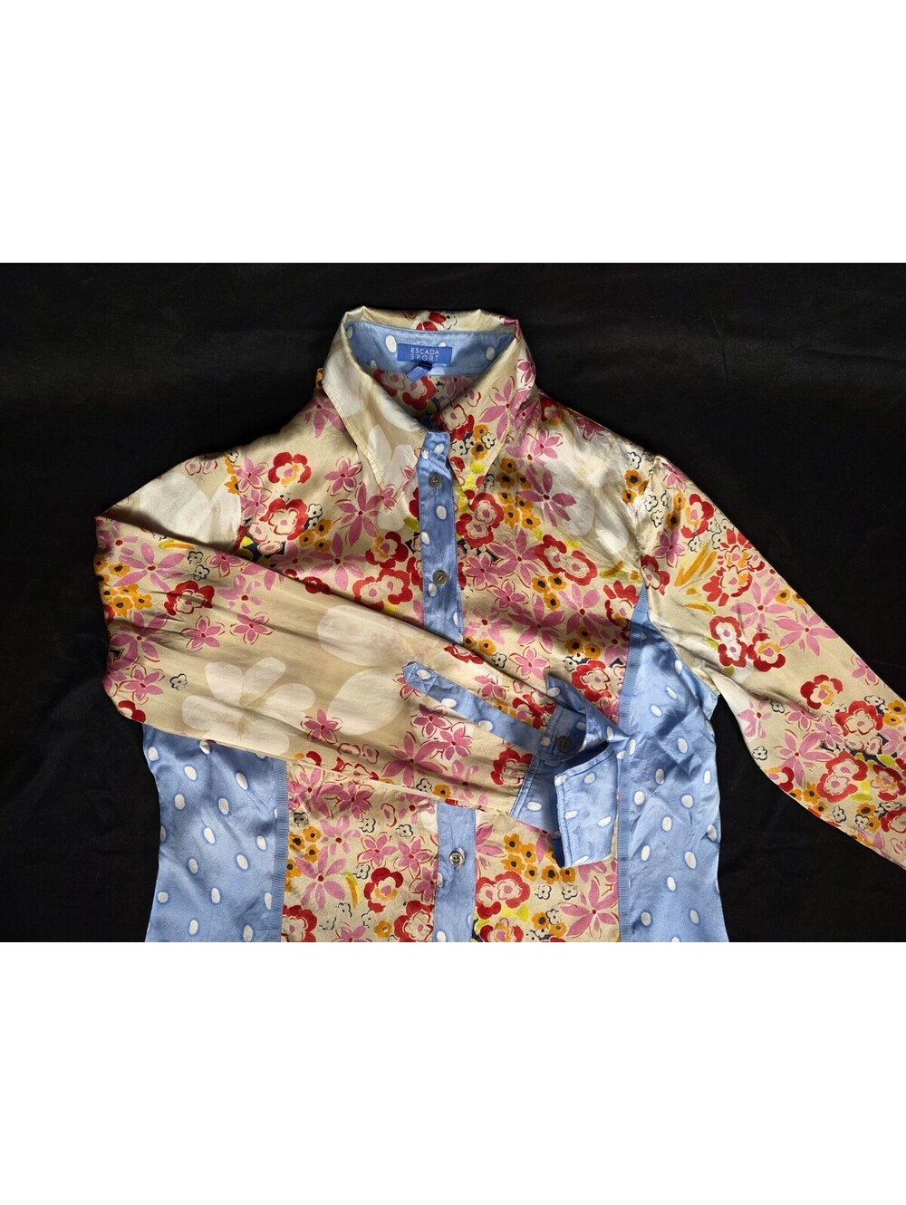 Vintage Escada Sport Silk Floral Polka Dot Panel Blouse - Size DE 40 / US 8-10
